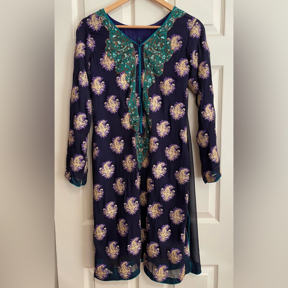 Purple and turquoise shalwar kameez